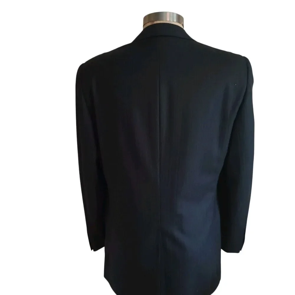 Vtg Hickey Freeman Saks Black Pinstripe Suit 42L 36x33 Wool/Cashmere USA Boardrm